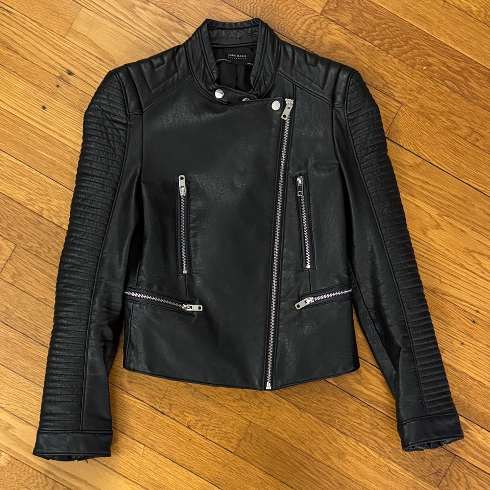 Zara Black Biker Faux Leather Jacket